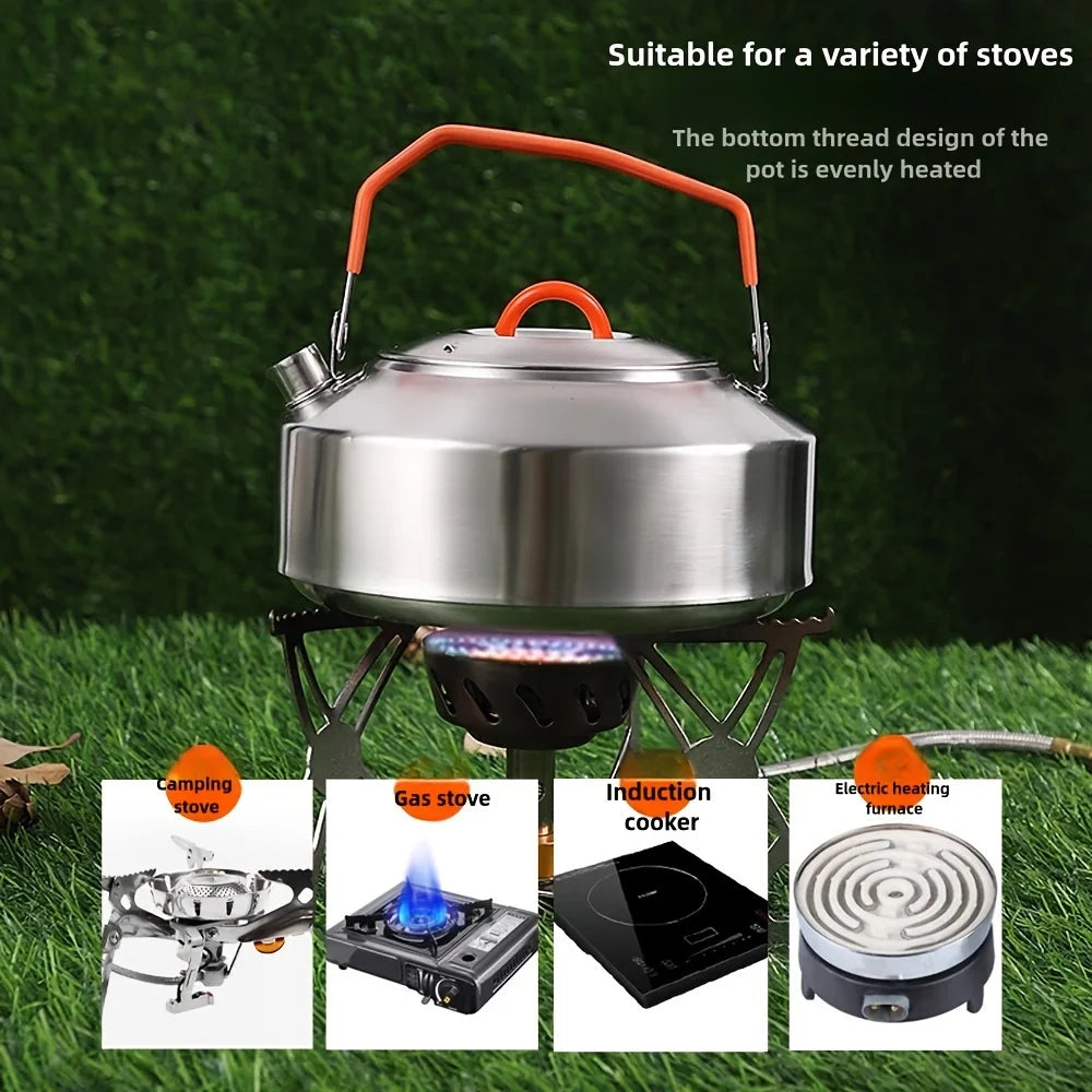 Stainless Steel Camping Kettle Portable Outdoor Picnic Teapot Durable Hiking Water Pot Reusable Coffee Kettle for Backpacking Zpaxo