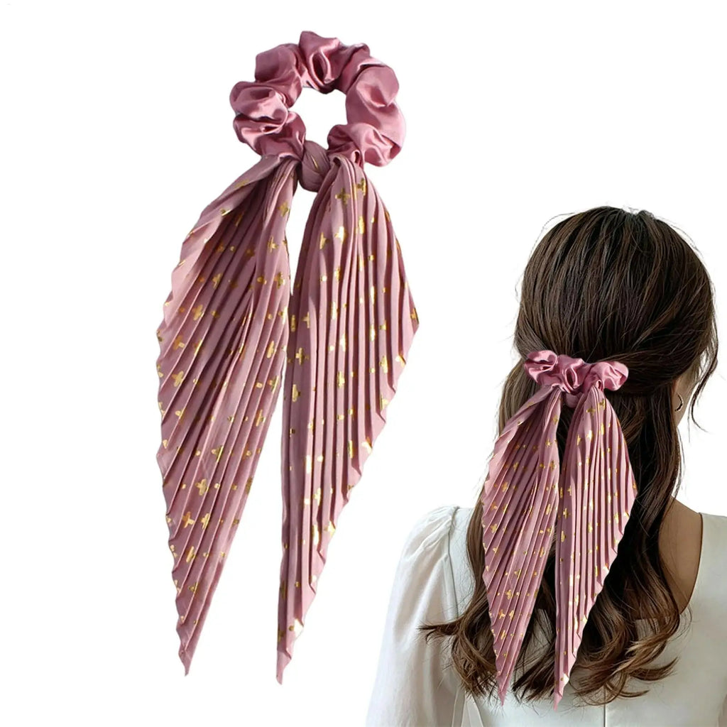1PC Flower Print Bow Satin Long Ribbon Ponytail Scarf Tie Scrunchies Women Girls Elastic Bands French Headdres Hair Accessories Zpaxo