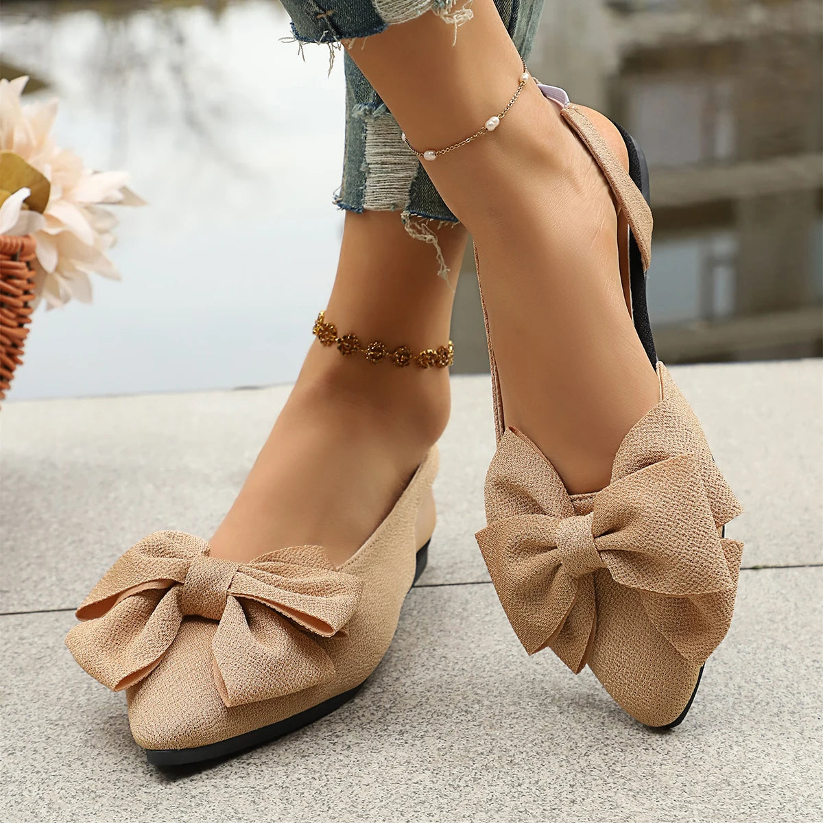Women Sandals Butterfly-knot Closed Toe Fashion Shoes Slip-on Zpaxo