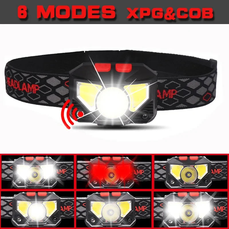 ESMARTER COB LED Headlamp – 6 Modes, Motion Sensor, IPX4