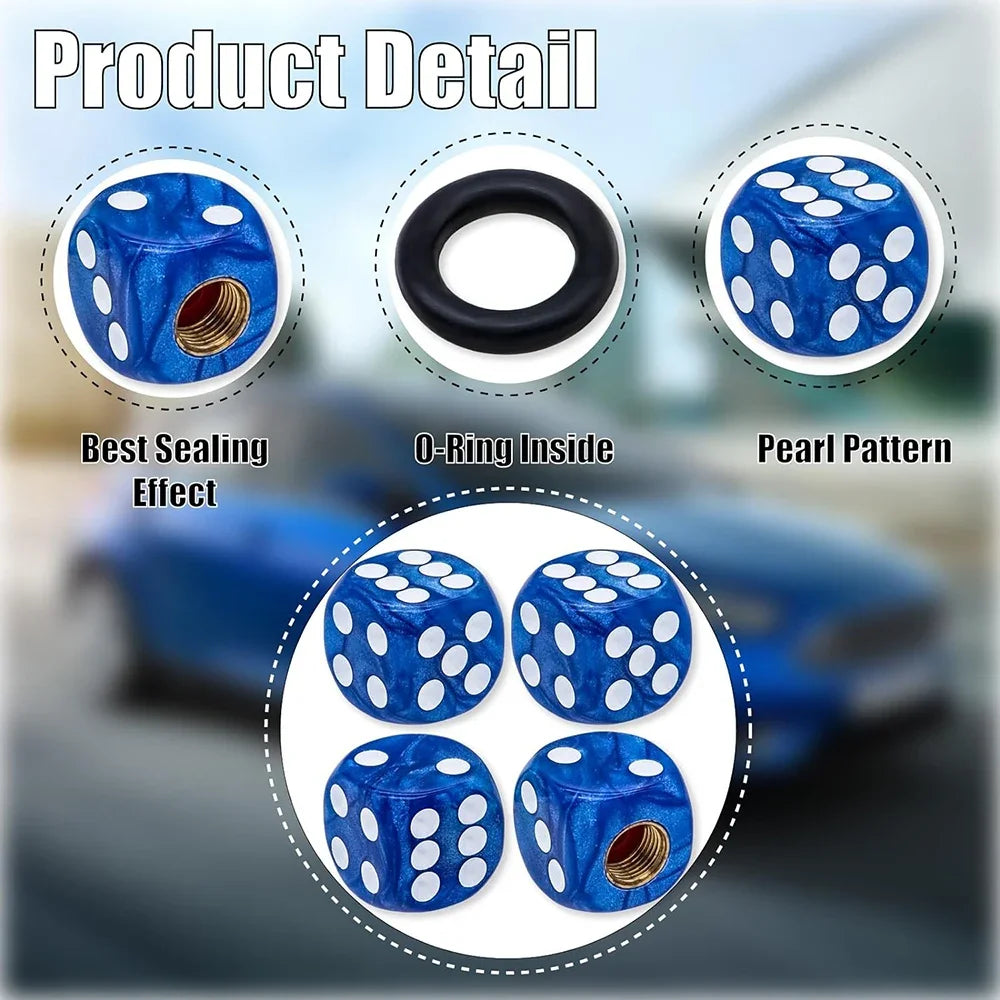4-Pack Pearl Dice Tire Valve Stem Caps – Universal Fit