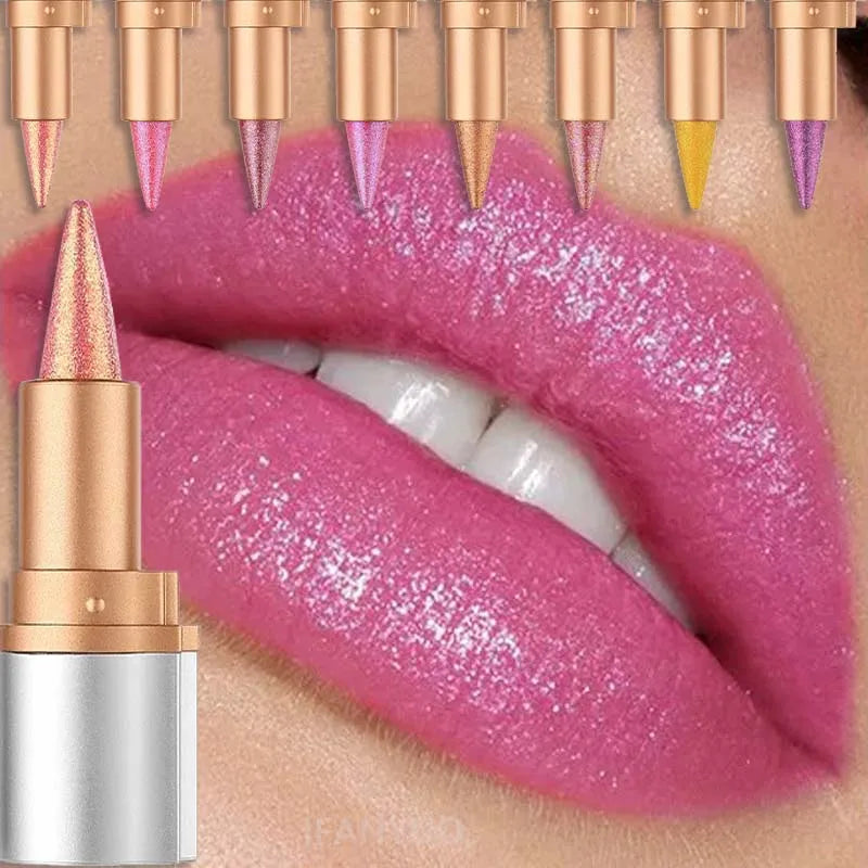 Gold Sparkling Glitter Lipstick Waterproof Long Lasting Diamond Pearl