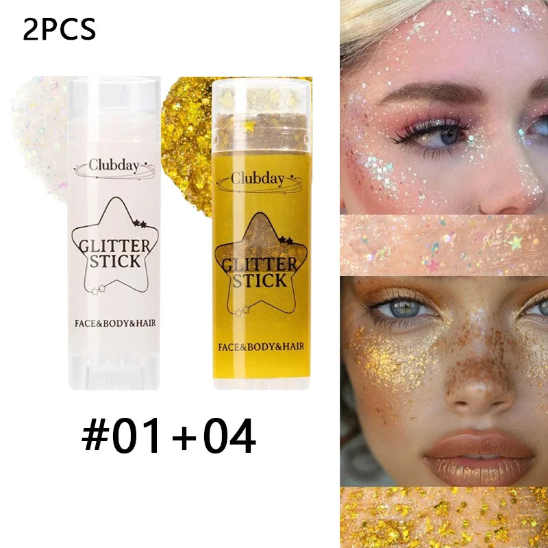 Sparkling Sequins Glitter Gel Stick Face Body Glitter Painting Highgloss Shine White Pearl Eyeshadow Brighten Stage Party Makeup Zpaxo 01 and 04