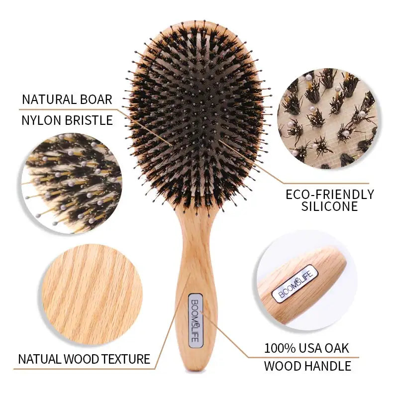 Brosse Cheveux Femme Boar Bristle Hair Brush Women Combs for Hair Detangle Brush Wood HairBrush Barber Comb Scalp Massage Brush Zpaxo