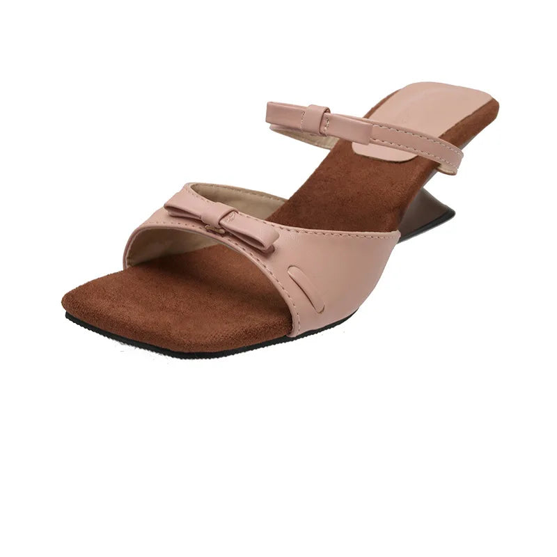 Summer Women's Shaped Slippers with Fashion Square Toe Dress Shoes Bow Pump Buckle Cute Women's Sandals 2025 Designer Flip-flops Zpaxo