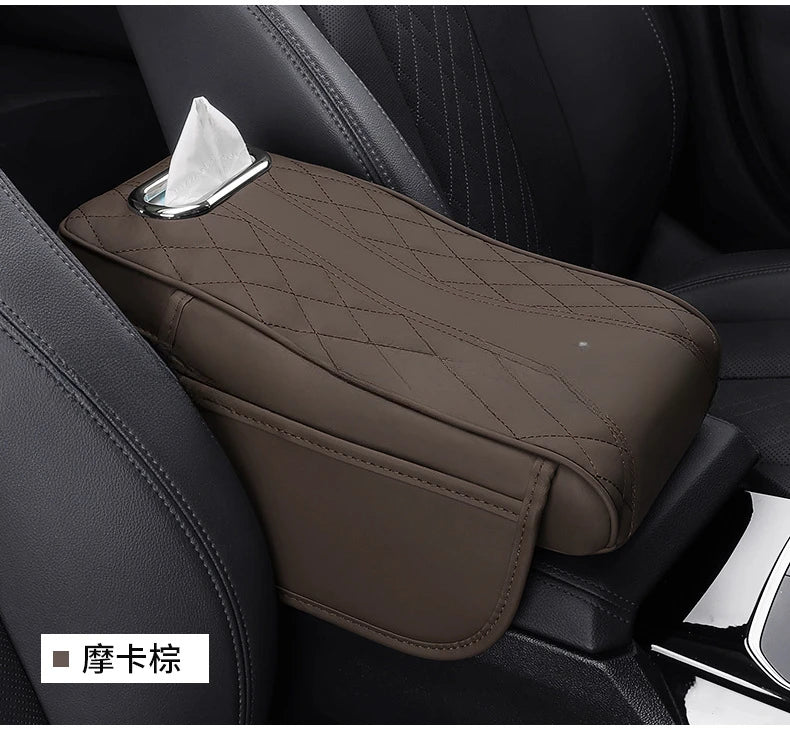 3 in 1 Car Armrest Box Cushion Universal Storage Bag Car Tissue Box Central Elbow Height Pad Multifunctional Tissue Boxes Zpaxo Coffee