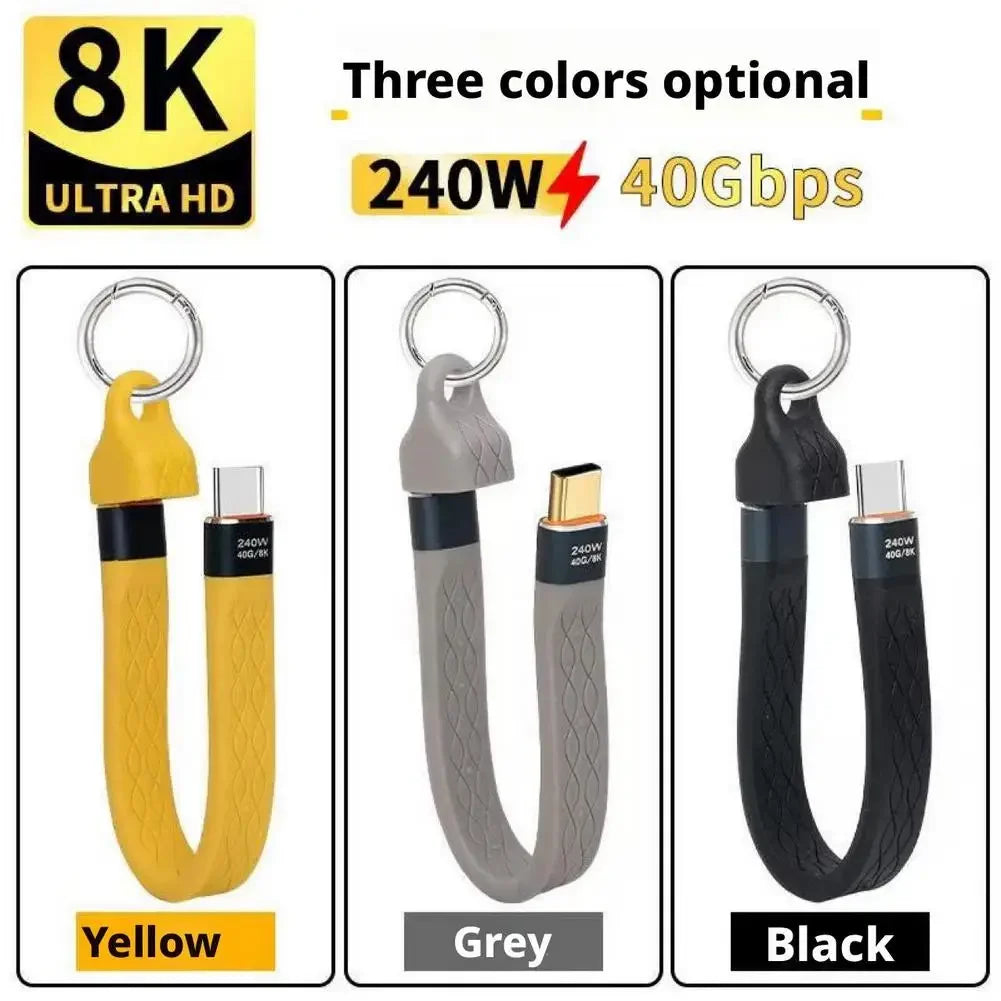 240W USB-C Keychain Cable 40Gbps Fast Charging & Data Transfer USB-C Charging Cable Zpaxo
