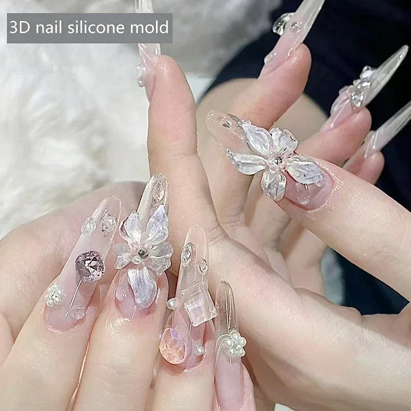 Silicone Flower Butterfly Nail Carving Mold 3D Stamping Plate Nails Zpaxo
