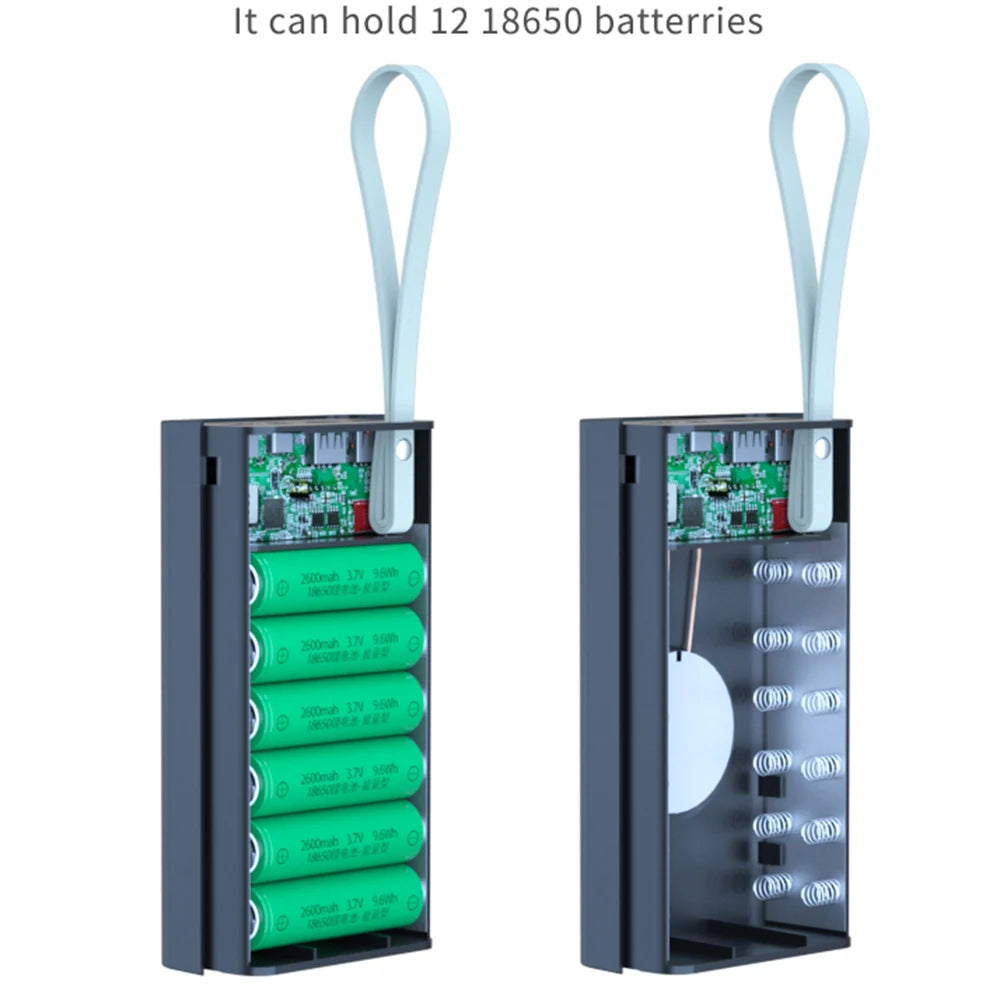 5V Micro USB Wireless DIY Type-C Portable Battery Box Shell Case 12x18650 Power Bank Fast Charging Mobile Phone Charger Box Case Zpaxo
