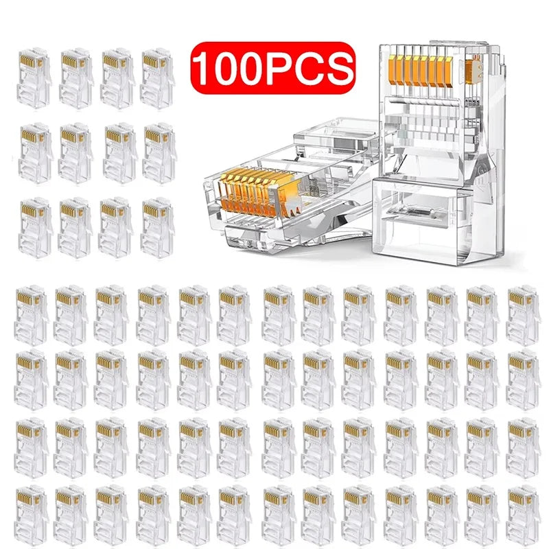 100PCS Cat6 Cat5e RJ45 Shielded Connector Modular Plug Cable Network Plugs Perforated Crystal Head Ethernet PC Hardware Adapter Zpaxo