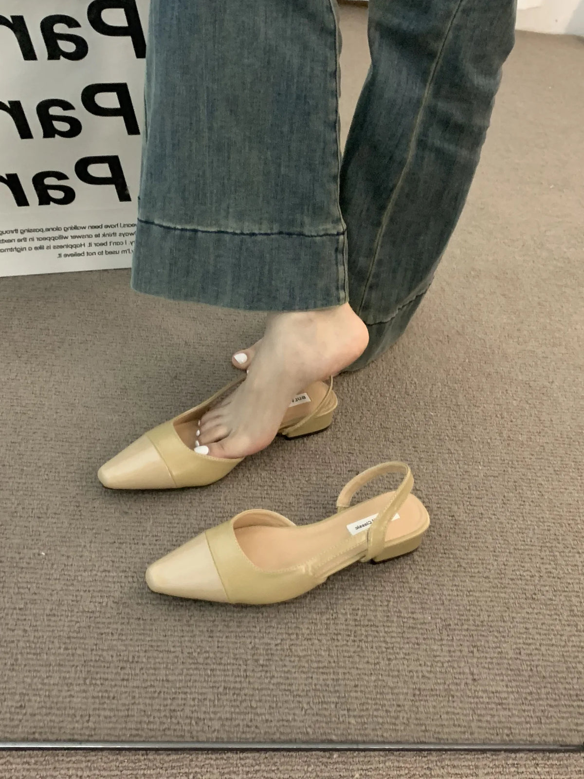 Low Heel Baotou Sandals Women's French Nude Pointed Small Fragrant Zpaxo Khaki 35