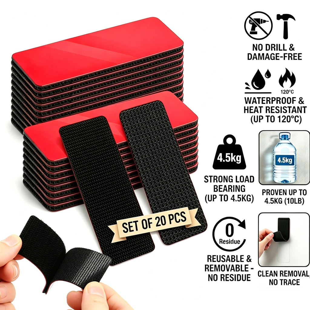 20pcs Heavy Duty Hook and Loop Strips Strong Adhesive Mounting Tape 3.15x1.18 Inch Waterproof Heat Resistant No Drill Fastener Zpaxo