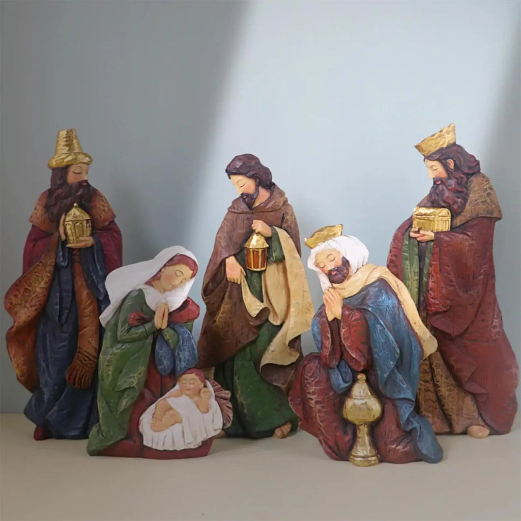 Nativity Scene Statue Resin Classic Religious Christmas Nativity Scene Ministures for Mother Children Adults Friends Porch Zpaxo