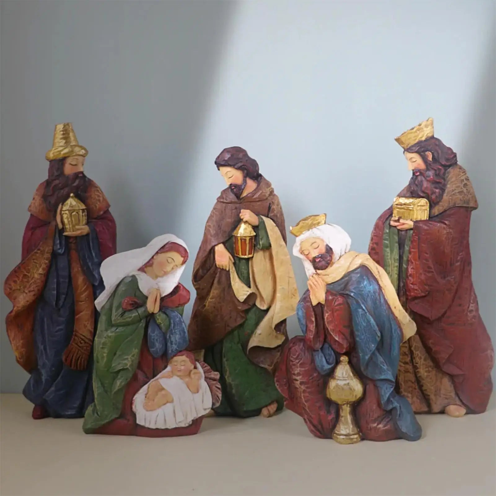 Nativity Scene Statue Resin Classic Religious Christmas Nativity Scene Ministures for Mother Children Adults Friends Porch Zpaxo