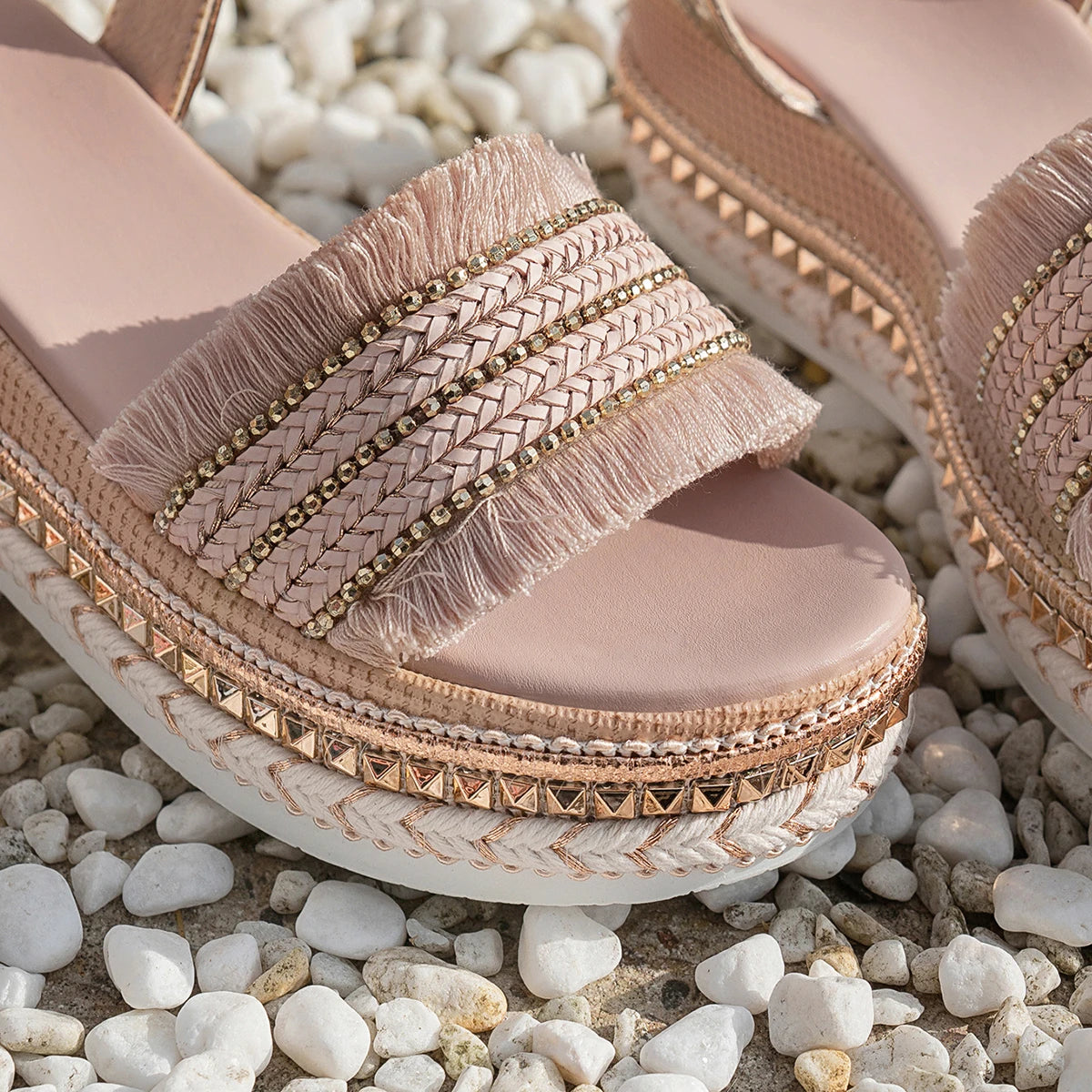 Summer Women Sandals Fashion Rivet Wedge Ankle Strap Platform Shoes Zpaxo