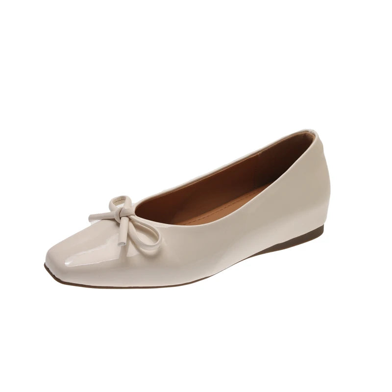 Bowtie Flat Shoes Women Ballerinas Square Toe Slip Ballet Flats Lazy