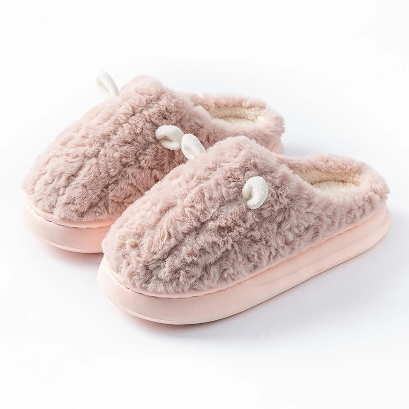 Winter Home Slippers Men Shoes Cute Cartoon Flat Platform Women Warm Zpaxo pink 38-39