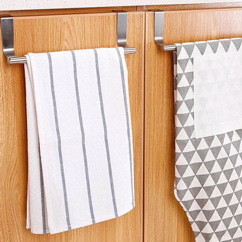 Kitchen Cabinet Door Towel Bar Stainless Steel Door Back Towel Hanging Holder Bathroom Punch-free Towels Hooks Home Organizer Zpaxo