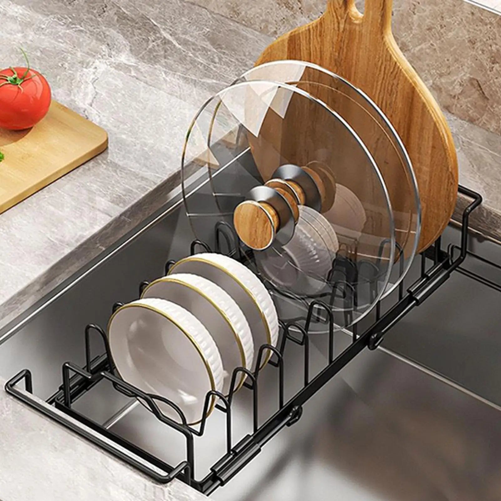 Dish Drying Rack Retractable Sink Drain Rack Adjustable Non-Slip Drainer Organizer for Apartment RV Counter Kitchen Pot Pan Baby Zpaxo