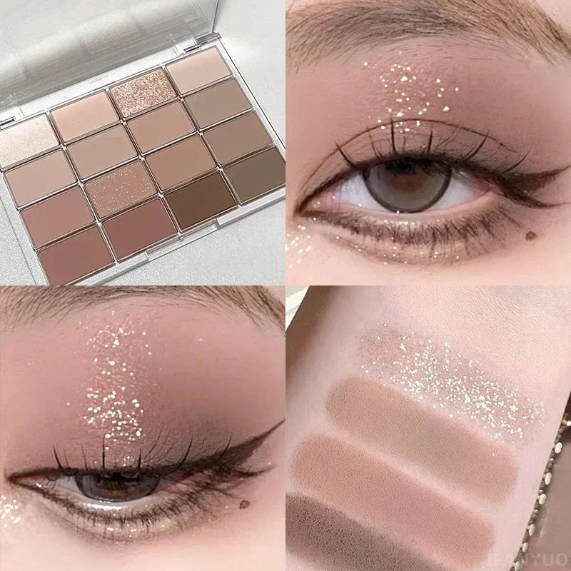 16 Colors Black Pink Eyeshadow Palette Glitter Shimmer Pearlescent