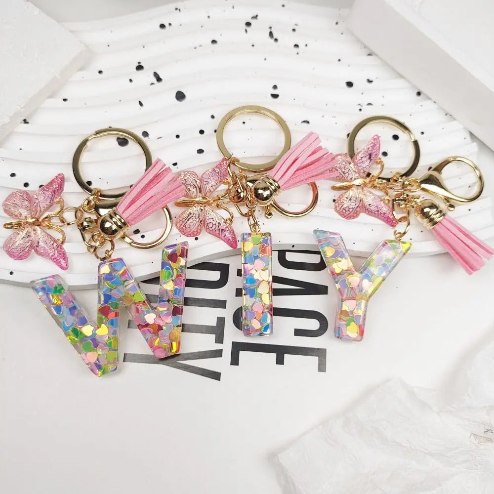 Personality Dreamy 26 Letter Keychain Sequin A-z Butterfly Initial Zpaxo