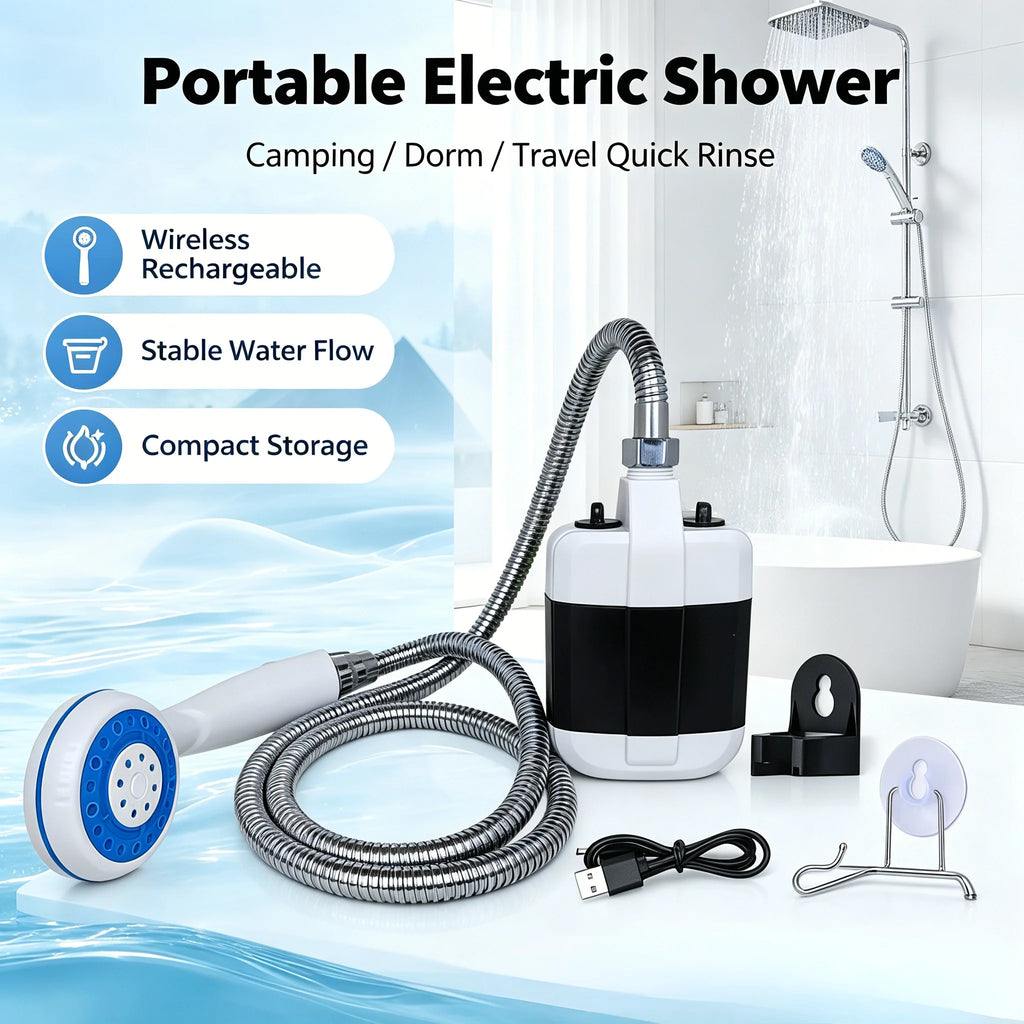 Waterproof Portable Electric Camping Shower USB Rechargeable Pump Shower Head for Hiking Beach Pet Bathing Car Washing Zpaxo