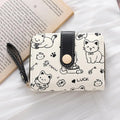 Women Short Wallet PU Leather Cute Cat Coin Purse Folding Zipper ID Zpaxo Black