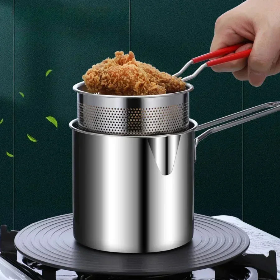304 Stainless Steel Deep Fryer with Strainer & Anti-Scald Handle Stainless Steel Fryer Zpaxo