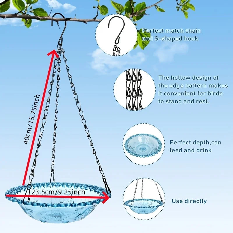 Outdoor Hanging Bird Feeder Bath Combo Feeders Waterers 3-In-1 Garden