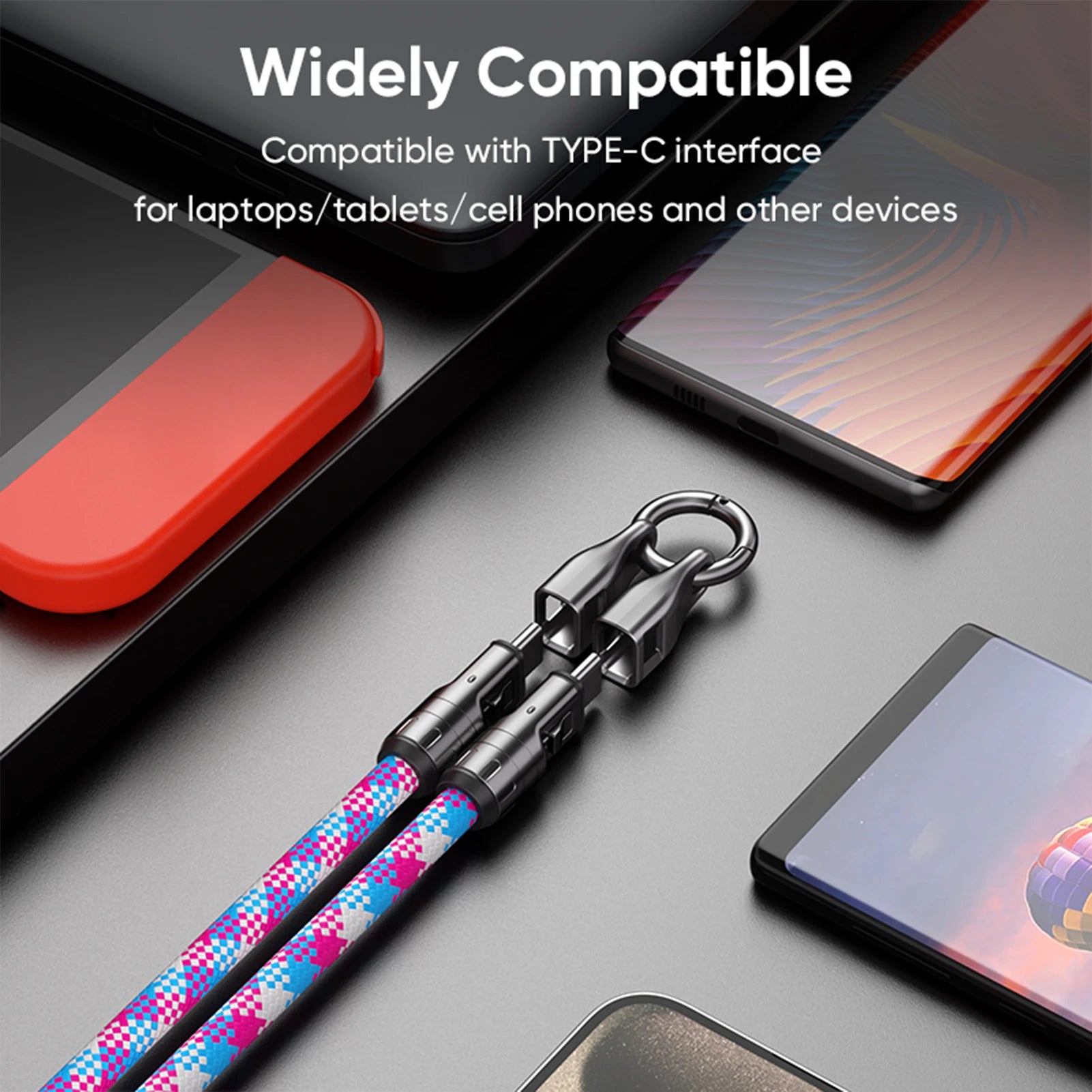 Type C Cable with Lanyard Phone Lanyard Charging Cable Type C to Type C 240W Smart Chip PD Charging Data Sync Zpaxo