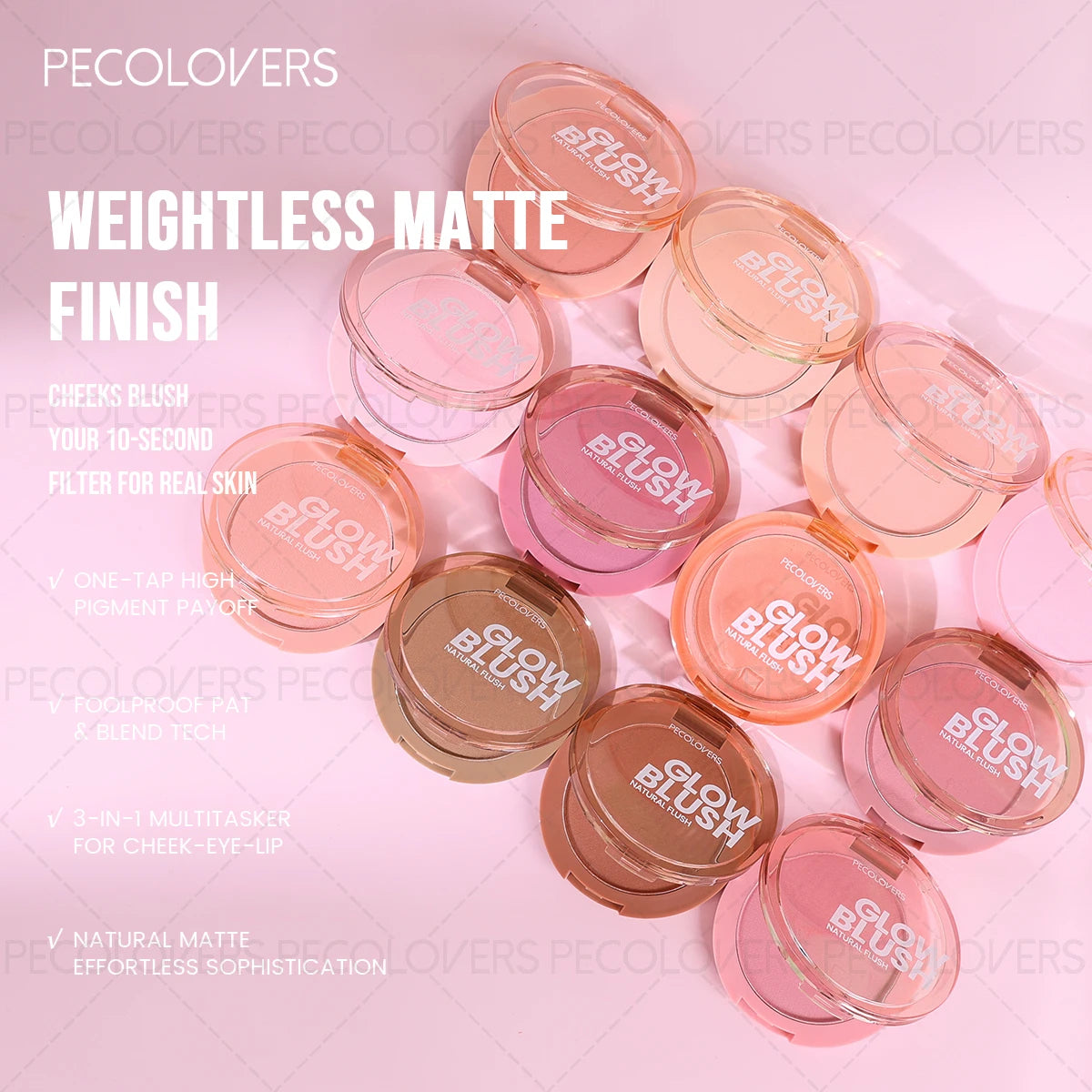 Waterproof Matte Finish Blush Palette，Berry & Coral, for All Skin Tones, Lightweight and Waterproof for All Light Beige Tones Zpaxo