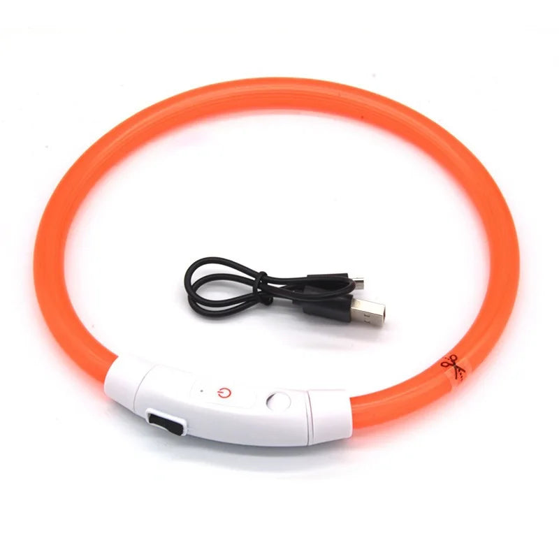 Pet Dog LED Light Collar Luminous Anti-lost USB Charging Necklace Zpaxo orange XS（old）
