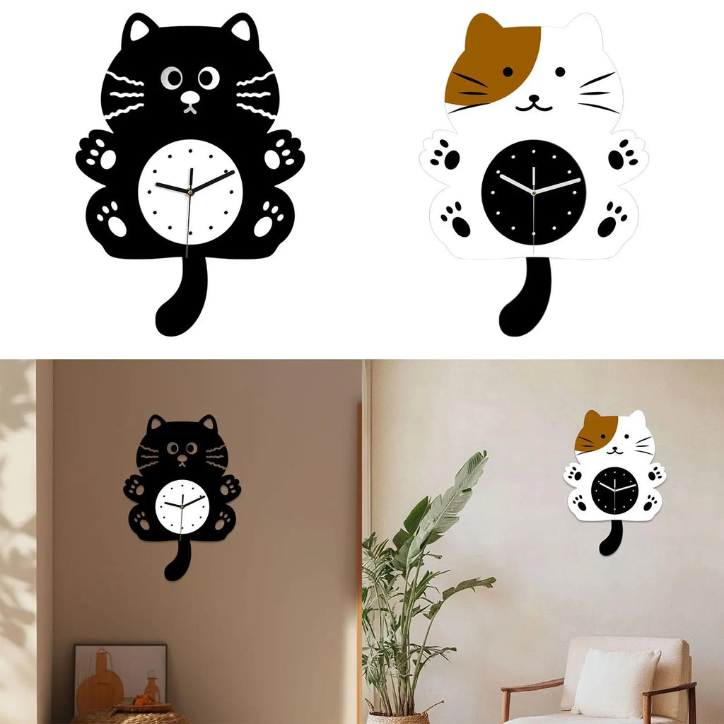 Creative Fun Cartoon Cat Wall Clock Indoor Decor Cute Animation Zpaxo