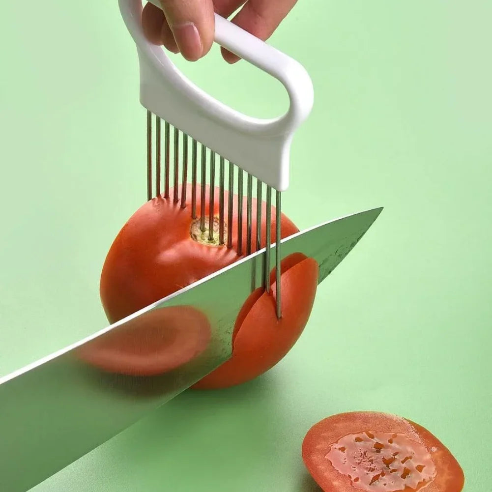 Effortlessly Slice Onions with this 1pc Colorful Onion Slicer Kitchen stainless steel potato chip onion holder Zpaxo