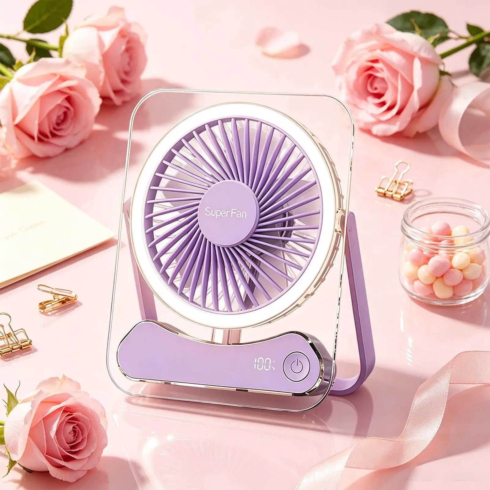 Travel Fan Sleeping Long Lasting 5 Speeds Foldable LED Lights Device
