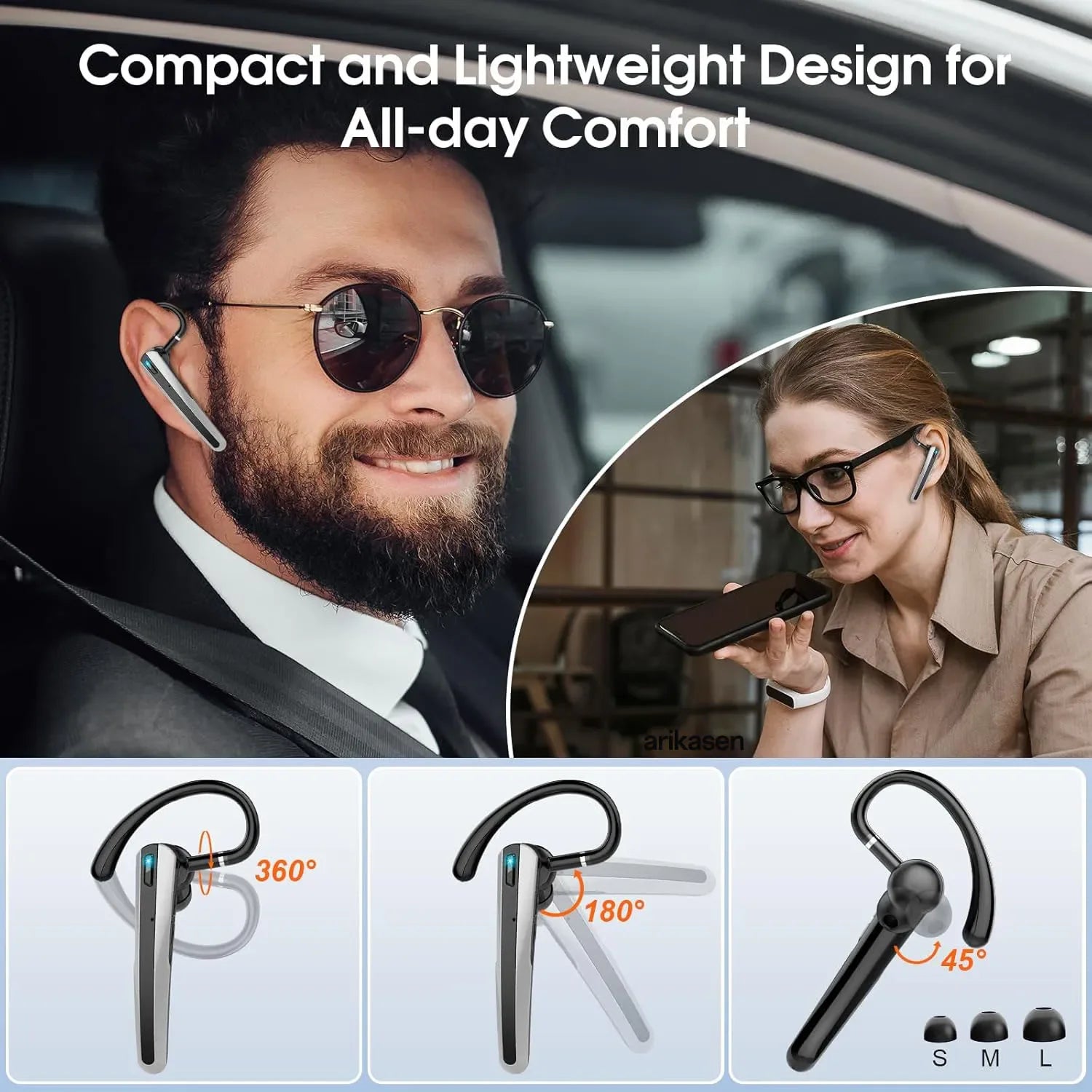 Bluetooth Headset Wireless Earpiece Dual-mic& Noise Canceling V5 4