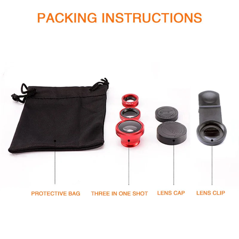 Universal 3 In 1 Fisheye Phone Lens 0.67X Wide Angle Zoom Lens Fish Eye Macro Lens Camera Kit With Phone Clip For iPhone Xiaomi Zpaxo