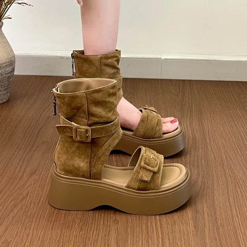 2026 Summer Women's Round Open Toe Solid Buckle Strap Embellishment Zpaxo