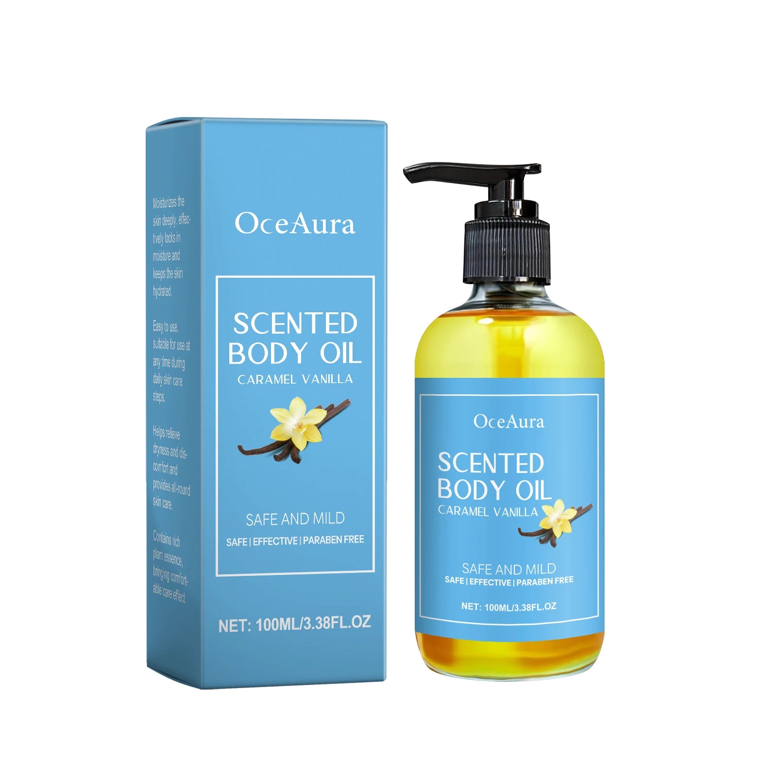 OceAura Caramel Vanilla Body Massage Oil – Moisturizing 100ml Body Massage Oil Zpaxo 100ml boxed