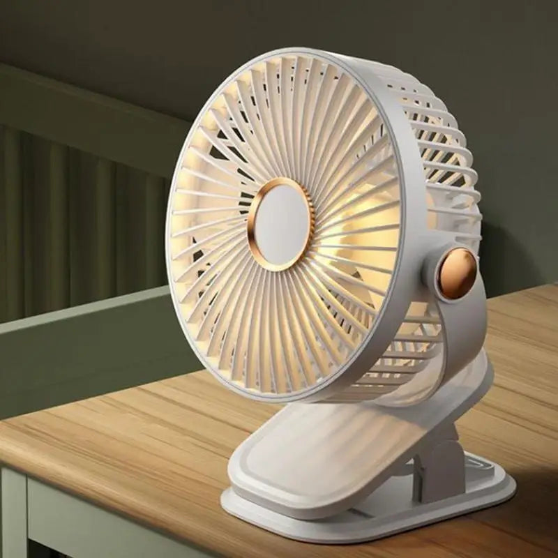 Mini USB Clip-On Desk Fan with Night Light – 360° Rotatable