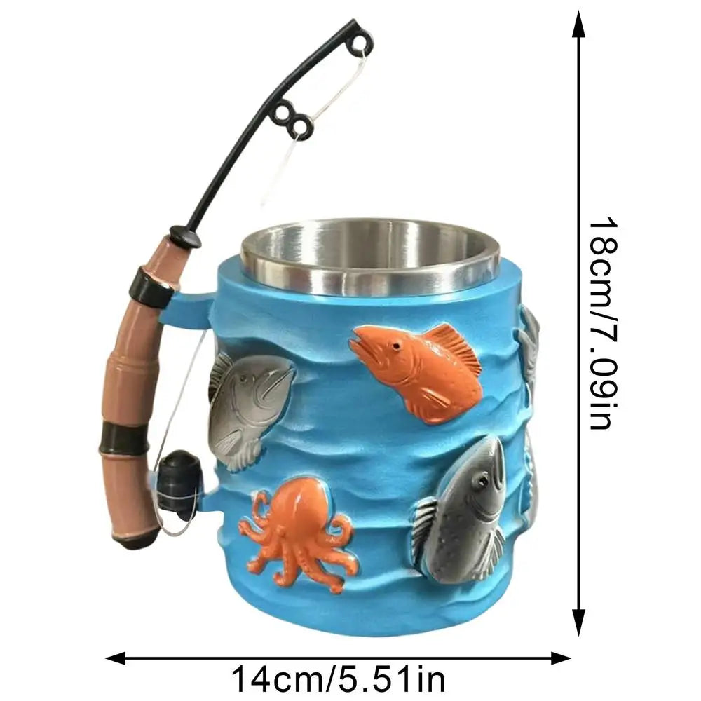 Fishing Coffee Mug Milk Drinkware 3D Embossed Tea Cup Rod Handle Men