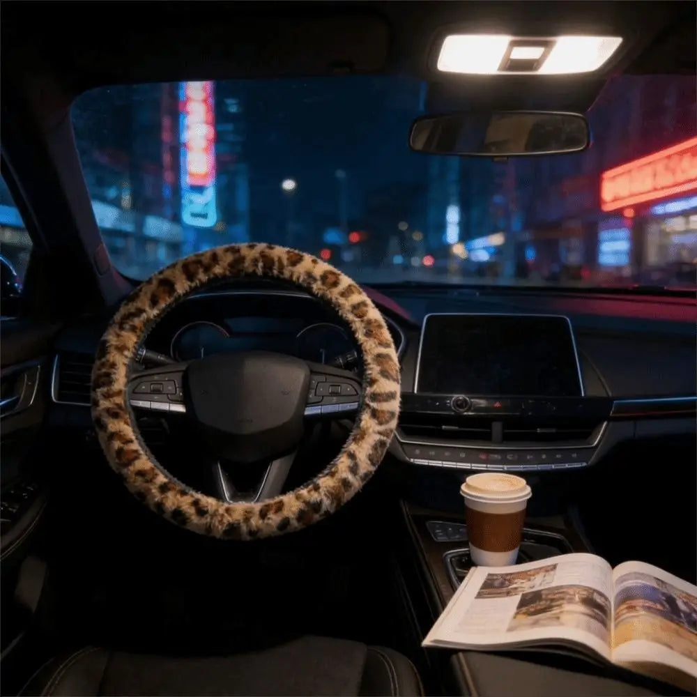 Leopard Steering Wheel Cover Winter Fur Artificial Rabbit Soft Zpaxo