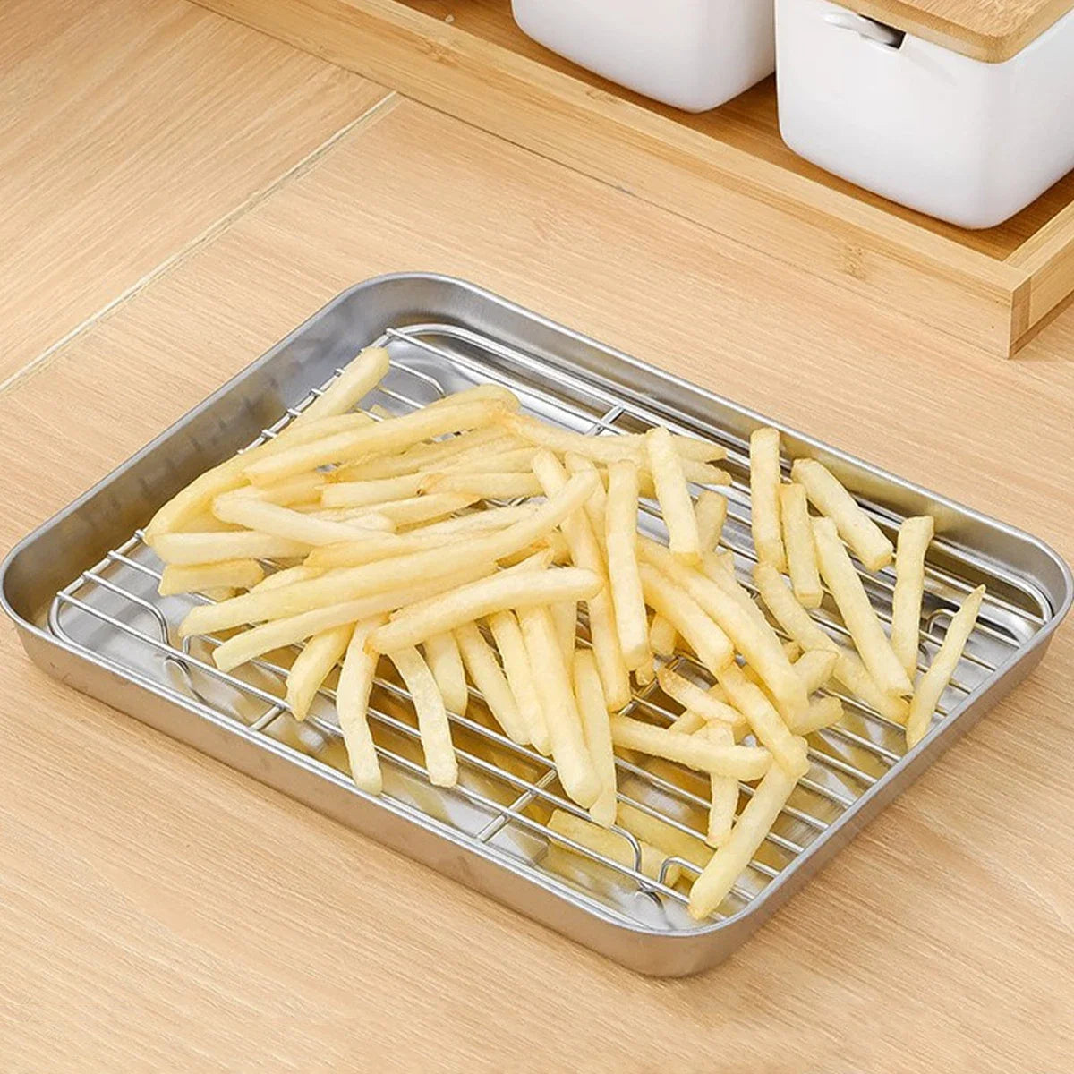 Baking tray With Wire Rack 304 Stainless Steel cake Baking BBQ Pan Tray plate Oven brownie Rack Cooking Roasting Grilling Tool Zpaxo