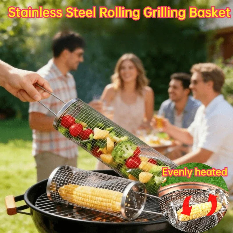 Rolling Barbecue Net Parts for Barbecue Gas Barbecue Accessories Basket Portable BBQ Grill Cage Accessories for Meat Vegetable Zpaxo