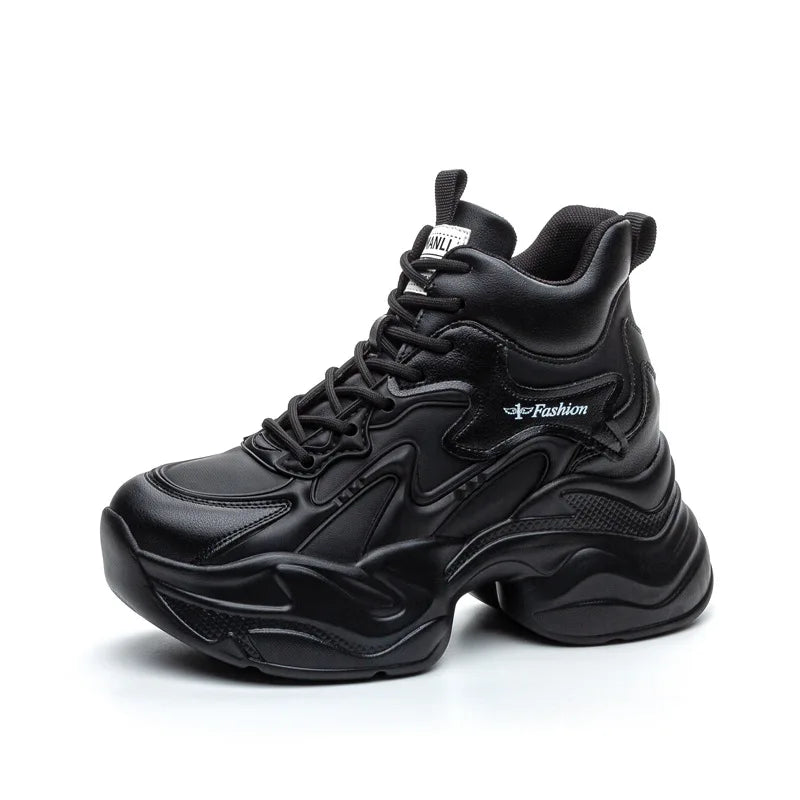 White Mesh Leather Chunky Dad Sneakers Women Lace Up Design Round Toe Zpaxo Black 35 China Mainland