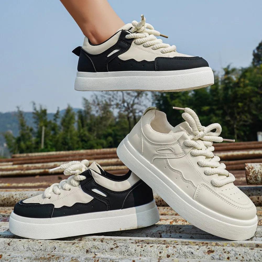 Round-toe Lace-up Casual White Thick-soled Vulcanized Shoes Seasonal