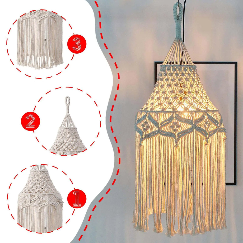 Macrame Lamp Shade – Handwoven Boho Cotton Rope Pendant Light Macrame Lamp Shade Zpaxo Default Title