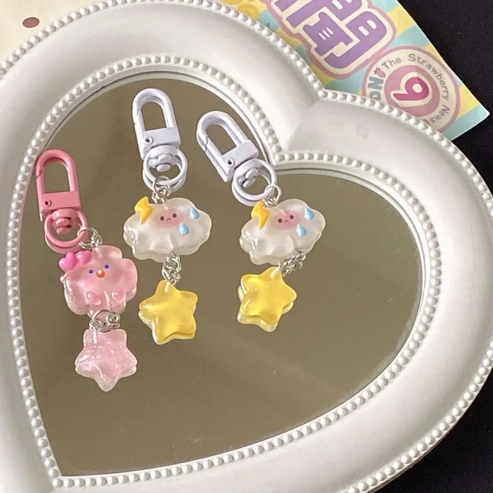 Cute Star Starry Clouds Keychain Korean Style Fine Flicker Key Ring Resin Student Zpaxo