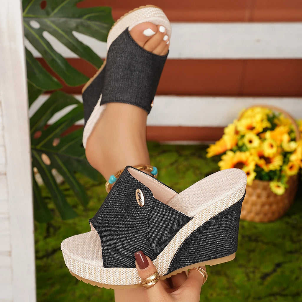 Women Sandals 2026 New Outdoor Fashionable Shoes for Women Versatile Slope Heel Sandals Comfortable Casual Slip-On Women Shoes Zpaxo black 39