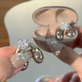 Elegant Earrings Ear Clip Earphone Rotating Cherry Blossoms Shining